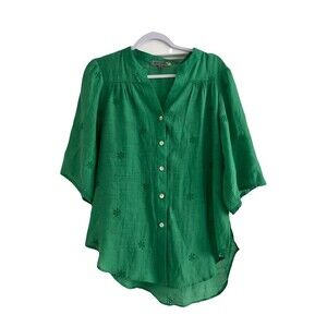 Figueroa and Flower Top Womens Green Small Lightweight Mid Sleeve Blouse Eyelet